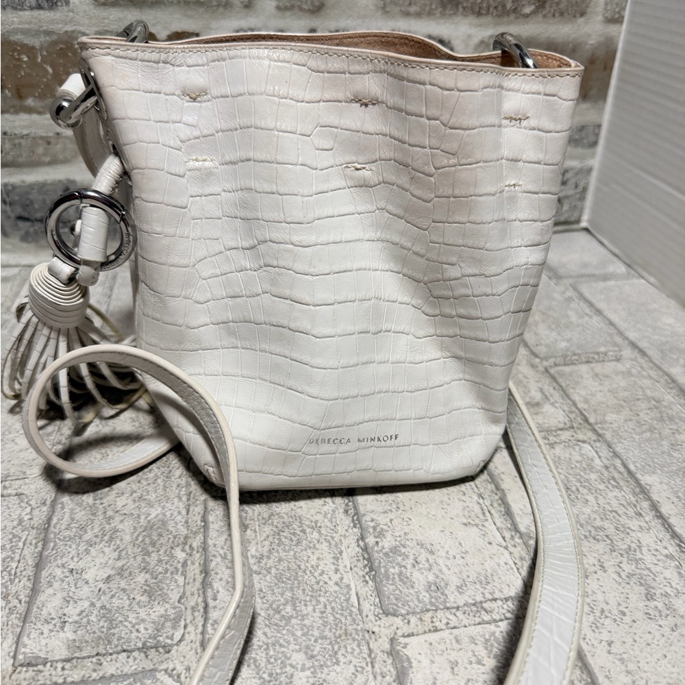 Rebecca Minkoff Cream Croc-Embossed Crossbody Bag cinch sack small